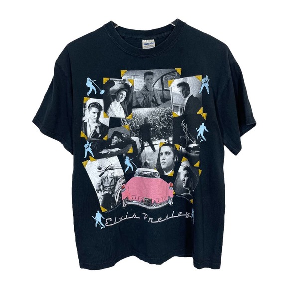 Gildan Other - Elvis Presley Graphic Band T-Shirt Medium Black Collage Graceland Cadillac Retro